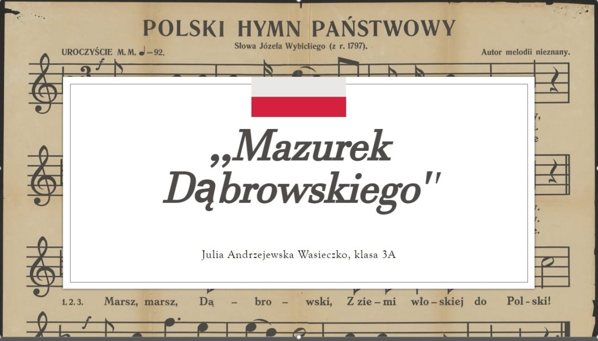 napis Mazurek Dąbrowskiego na tle nut